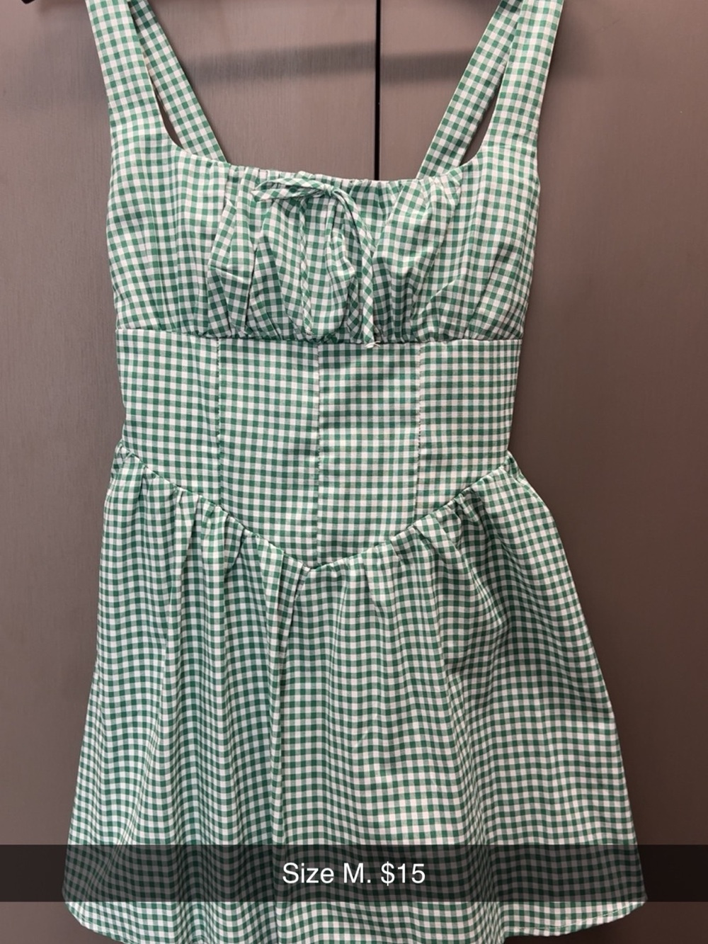 Classic Green Gingham Tie-Front Mini Dress
